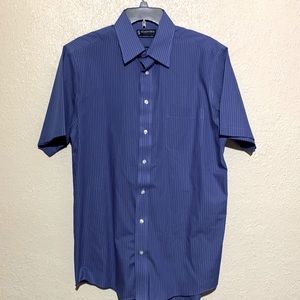 Stafford Men's Shirt Blue White Stripes 16 Classic Fit Short Sleeves Cotton
